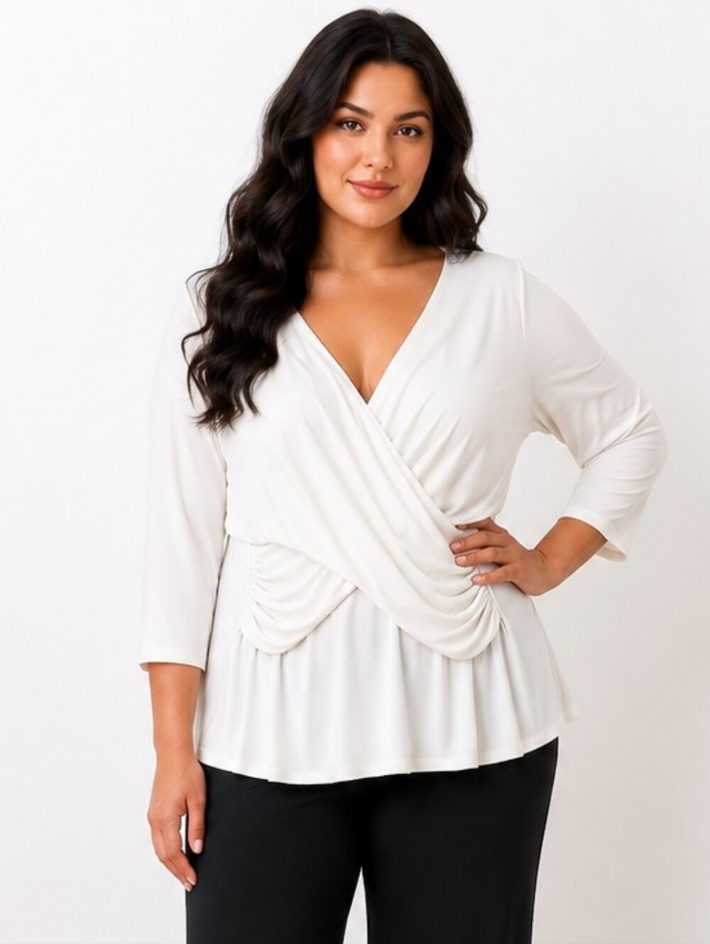 Torrid Super Soft Stretch Rayon Blend 2X White Drape Front Wrap Tunic Top